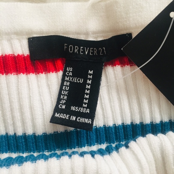 Forever 21 White Stripe Knit Crop Top. Size M - Picture 3 of 4